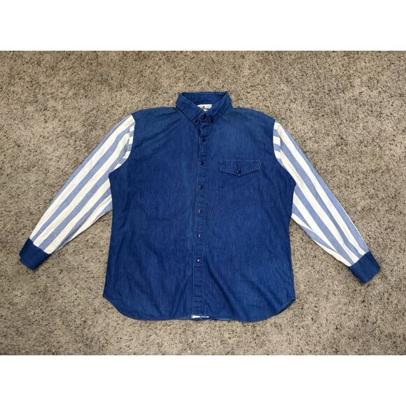 Vintage Dakota Sunset Chambray Western Long Sleeve Button Down Striped USA XL - Picture 2 of 10
